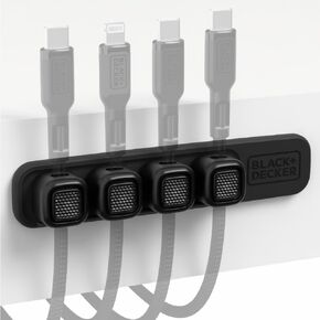 BLACK+DECKER 4 Pack Magnetic Cable Clips w/Metal Plate, Adhesive Wire Holder Keeper Organizer for Home Office Phone Car Wall Desktop Nightstand