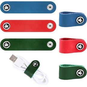 6 Pcs Cord Organizer Multi Color Handmade Leather Cable Keeper Portable USB Straps Holder Earphone Wrap Clips Ties Multipurpose Reusable Cord Management Keeper with Snap Closure