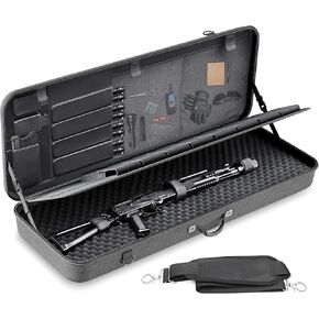 Double Layer Rifle Case Tactical Soft Long Gun Case for Rifle Storage Shotguns Shooting Hunting Protection PU Travel Carrying Case Tactical Rifle Range Bag with Stap