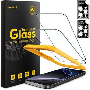 Lamicall 2+2 for iPhone 16 Pro Max Screen Protector (6.9") with Camera Lens Protector, [Top 9H Tempered Glass Film], Easy Alignment, Anti-Scratch, 0 Bubbles, HD Clear for iPhone 16 Pro Max - [2-Pack]