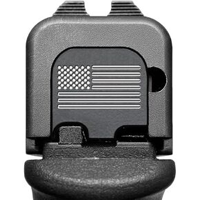 Milspin Slide Back Plate Compatible with Glock Gen 1-5 | American Flag | Veteran Made in USA I CNC Milled (Black on Stainless Steel, Models G43 G43x G48)