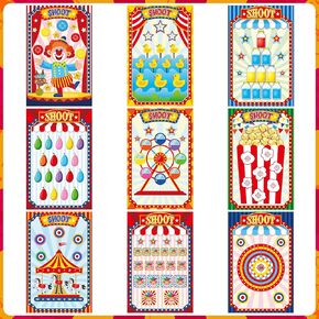 9 Pcs Carnival Shooting Targets Paper Splatter Targets for Shooting Range 23" x 35'' Funny Carnival Shooting Game Circus Popcorn Clown Reactive Target Set for Christmas Circus Carnival Party