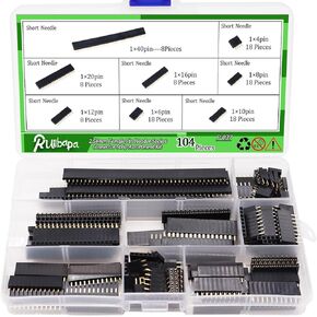 78 PCS 2.54mm Male and Female Pin Header Connector Assortment Kit Includes 9PCS Breakaway Pin Header and 69pcs Stackable Shield Header PCB Board Pin Header