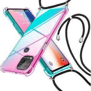 case for Moto G Stylus 5G 2021 with Adjustable Lanyard Neck Strap[Gradient] Soft TPU,Cover Shockproof Bumper Cushion Case for Moto G Stylus 5G 2021 [Pink/Green] MUS-DSJB-03-01