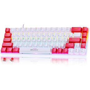 abucow 60% Mechanical Keyboard with Blue Backlight 68-Key Gaming Keyboard Light Blue-White Keycaps - Red Switches for a Premium Typing and Gaming Experience PC Mac (Light Blue-White)