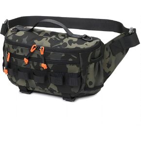 Fishing Tackle Bag with Rod & Gear Holder, Lightweight Fishing Gear Sling Large Capacity Storage Bag, Water-Resistant Cross Body Sling Bag with D-Rings and Waist Strap, Multiple Colors (black)