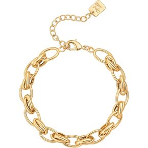 SOFYBJA 18k Gold Plated Personalized Chunky Cuban Oval Link Chain Bracelets for Men Toggle Rope Bracelet Jewelry for Women