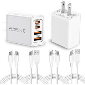 2 حزمة شاحن سريع 40 واط، 2 حزمة كابل شاحن سريع USB-C، 2 حزمة كابل شاحن سريع من النوع C-C، محول طاقة 4 منافذ PD، قابس QC متعدد المنافذ لشحن مكعب iPhone، iPad، AirPods، Watch، Samsung، والمزيد