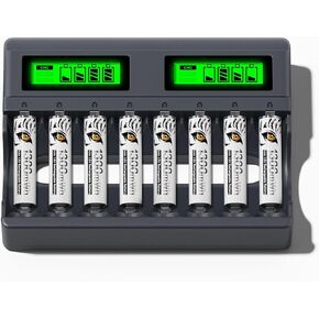 Rechargeable Lithium AAA Batteries with Lithium Ion Battery Charger,8 Pack 1.5V 3500Awh AAA Lithium Batteries Rechargeable and Battery Charger for Blink Camera,Household and Business Devices