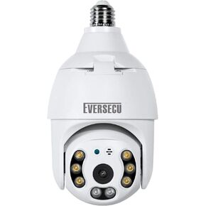 EVERSECU 2K 4MP Light Bulb Security Camera, 4 Inch Dome Camera, 360° View, 2.4G WiFi&Wireless, Motion Detection, Auto Tracking, 2 Way Audio, Color Night Vision, IP65 Waterproof