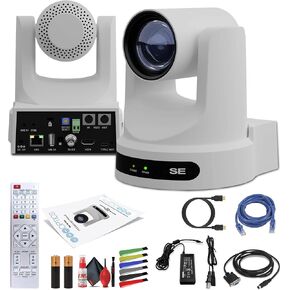 PTZOptics Move SE SDI/HDMI/USB/IP PTZ Camera with 20x Optical Zoom (White) (PT20X-SE-WH-G3) + Lens Cleaning Kit + HDMI Cable + Ethernet Cable + Color Wire Ties