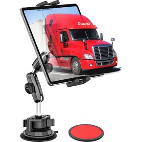 Car Tablet Holder Windshield, Metal Adjustable Arms Dashboard Tablet Mount for Truck, Strong Suction Cup Vehicle Dash Clamp for iPad Pro 12.9 Mini Air, Galaxy Tab/Z Fold, iPhone, 4-13" Device