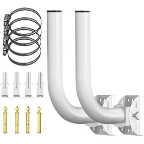 Universal Adjustable TV Antenna Mount 11" Inch Weather Proof J Pole, Wireless Bridge Bracket Mount, Pole Mount for AP Access Point Client Bridge CPE, Outside Antenna Mounting Pole Bracket 2 Pack White