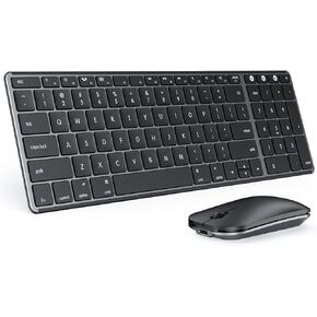 Wireless Bluetooth Keyboard and Mouse for Mac, Multi-Device Rechargeable Slim Keyboard and Mouse Stainless Steel Full Size, Compatible with MacBook Pro/Air, iPad, iMac - Space Gray