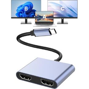 GOPALA USB C to Dual HDMI Adapter 4K@60Hz, USB C Hub Multiport Adapter with 2 HDMI, USB3.0, PD 100W, USB C to HDMI Splitter Compatible with MacBook Pro/Air, iPad Pro, Dell, HP, S24/S23/S22