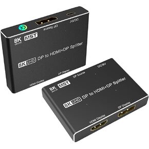 DisplayPort 1.4 MST Hub Splitter with HDMI & Displayport Out, BolAAzul 2-Port DP Multi-Stream Transport 4K@120Hz Over The HDMI Out(Single Display Only), DP MST-Enabled Video Card(Windows PC Only)