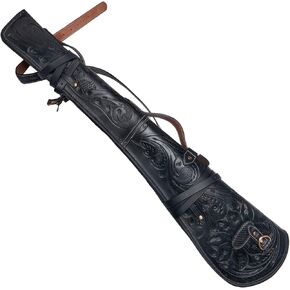 Hulara Genuine Leather Engraved Rifle Case Western Scabbard fits 16 to 20 Inch Barrel Length Lever Action Rifle Shotgun Cover Sheath Winchester Gun Case for Wild Bunch Shooting