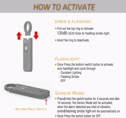 Personal Safety Alarm for Women–135dB Loud Siren with Strobe Light-Acoustooptical Warning, Rechargeable Emergency Safety Alarm, 0.9oz Easy Carry for Elderly and Kids. (Black) in Saudi Arabia