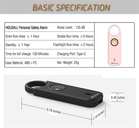 Personal Safety Alarm for Women–135dB Loud Siren with Strobe Light-Acoustooptical Warning, Rechargeable Emergency Safety Alarm, 0.9oz Easy Carry for Elderly and Kids. (Black) in Saudi Arabia