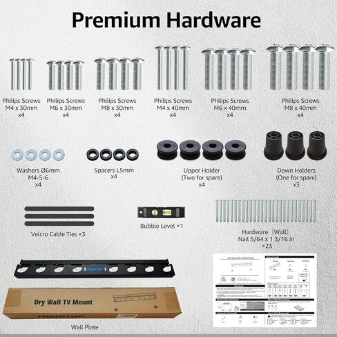 حامل جدار تلفزيون بدون مسامير من MOUNTUP لمعظم أجهزة التلفاز مقاس 19-55 بوصة، حامل تلفزيون بدون حفر مناسب للجدران الجافة حتى 88 رطل، بحد أقصى 400 × 400 مم، حامل تلفزيون على الحائط بدون مسمار، سهل التركيب، نحيف للغاية، MU0060 in Kuwait