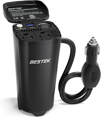 BESTEK 200W Car Power Inverter, DC 12V to 110V AC Inverter, Car Charɡer Adapter with 30W USB-C and USB-QC18W, Dual AC Outlet, Cup Holder Car inverter with Cigarette Lighter Socket for Laptop/Road Trip in Kuwait