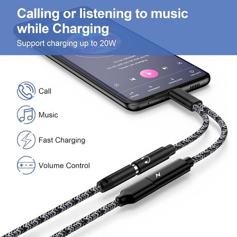 Samsung Galaxy S24 Ultra USB C to 3.5mm Audio Adapter USB C Headphone Jack Adapter Fast Charging for Samsung Galaxy S24FE S23 Ultra Plus S23FE A16 A54 A14 A13 A53 A03S,Pixel 9 8,with 20W Dongle Cable in Saudi Arabia
