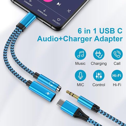 USB C Samsung Headphone and Charger Adapter, 2 in 1 USB Type C to 3.5mm Aux Audio Jack with 60W Fast Charging Dongle Cable Cord for Galaxy A16/A15/S24/A54/A14/A13/5G/S23/S22 Ultra,iPhone 16/15 Pro Max in Saudi Arabia