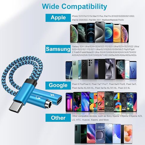 USB C Samsung Headphone and Charger Adapter, 2 in 1 USB Type C to 3.5mm Aux Audio Jack with 60W Fast Charging Dongle Cable Cord for Galaxy A16/A15/S24/A54/A14/A13/5G/S23/S22 Ultra,iPhone 16/15 Pro Max in Saudi Arabia