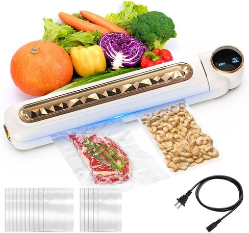 Vacuum Sealer Machine, 6x Freshness, Versatile for Dry/Wet, 2 Auto Modes, LED Touch Screen, Stylish & Compact, Includes 15 Vacuum Sealer Bags, White in Saudi Arabia