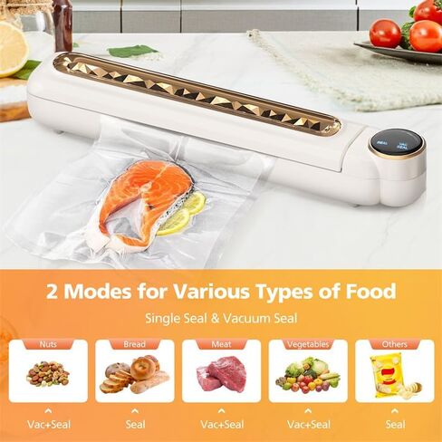 Vacuum Sealer Machine, 6x Freshness, Versatile for Dry/Wet, 2 Auto Modes, LED Touch Screen, Stylish & Compact, Includes 15 Vacuum Sealer Bags, White in Saudi Arabia