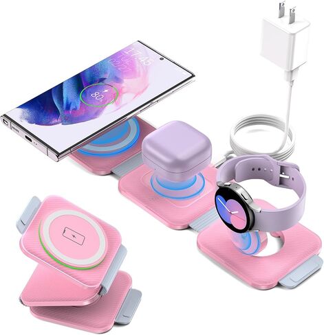 Pocket Wireless Charger for Samsung Android Phone, Fast Foldable Travel Wireless Charging Station Stand Compatible for Samsung Galaxy Watch 7/Buds Pro 3/for Samsung S24/S23 Ultra/S22/Z Flip 6/5 Fold 6 in Saudi Arabia