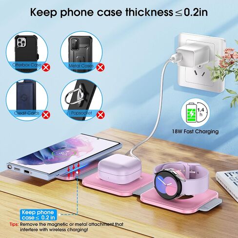 Pocket Wireless Charger for Samsung Android Phone, Fast Foldable Travel Wireless Charging Station Stand Compatible for Samsung Galaxy Watch 7/Buds Pro 3/for Samsung S24/S23 Ultra/S22/Z Flip 6/5 Fold 6 in Saudi Arabia