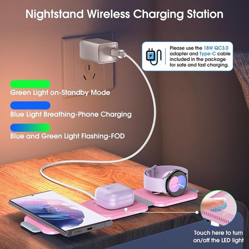 Pocket Wireless Charger for Samsung Android Phone, Fast Foldable Travel Wireless Charging Station Stand Compatible for Samsung Galaxy Watch 7/Buds Pro 3/for Samsung S24/S23 Ultra/S22/Z Flip 6/5 Fold 6 in Saudi Arabia