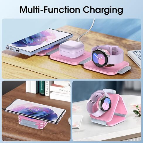 Pocket Wireless Charger for Samsung Android Phone, Fast Foldable Travel Wireless Charging Station Stand Compatible for Samsung Galaxy Watch 7/Buds Pro 3/for Samsung S24/S23 Ultra/S22/Z Flip 6/5 Fold 6 in Saudi Arabia