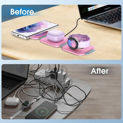 Pocket Wireless Charger for Samsung Android Phone, Fast Foldable Travel Wireless Charging Station Stand Compatible for Samsung Galaxy Watch 7/Buds Pro 3/for Samsung S24/S23 Ultra/S22/Z Flip 6/5 Fold 6 in Saudi Arabia