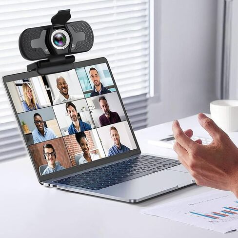 كاميرا ويب مع ميكروفون، مكالمات فيديو عريضة، توصيل وتشغيل USB، كاميرا كمبيوتر مع غطاء للخصوصية وحامل ثلاثي القوائم، تعمل مع الاتصال عبر الإنترنت، والألعاب، والمؤتمرات، والتكبير، وFaceTim (أسود) in Saudi Arabia