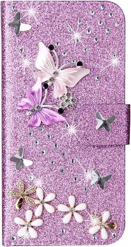 Losin Compatible with iPhone 16 Pro Max Wallet Case with Card Slots Luxury 3D Bling Glitter Diamond Rhinestones Butterfly Flowers Design for Women Girls Sparkle Shiny PU Leather Stand Kickstand Cover in Saudi Arabia