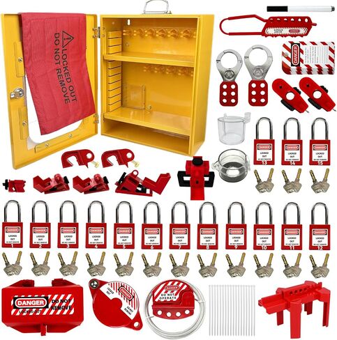BULANGD 120 Pieces Lockout Tagout Station Loto Kit, Safety Padlocks, Lockout Hasp, Lock Out Tags, Circuit Breaker Lock, Cable Lock, Plug Lock Lockout Tagout Cabinet in Kuwait