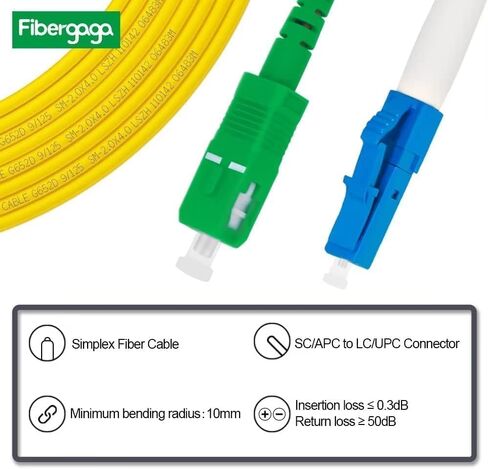 Fibergaga-2m(7ft) OS2 LC/UPC to SC/APC Fiber Patch Cable, Simplex Single Mode Fiber, Length Option: 0.5M(1.6ft)-50m(164ft) 9/125µm 2.0mm Cable Diameter Fiber Optic Cable, OS1/OS2 Compatible in Kuwait