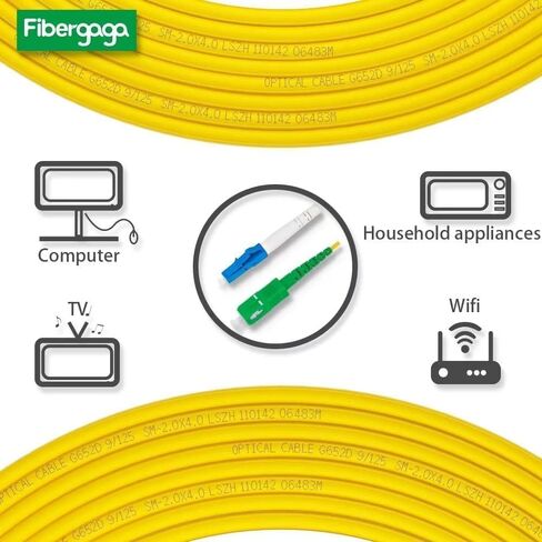 Fibergaga-2m(7ft) OS2 LC/UPC to SC/APC Fiber Patch Cable, Simplex Single Mode Fiber, Length Option: 0.5M(1.6ft)-50m(164ft) 9/125µm 2.0mm Cable Diameter Fiber Optic Cable, OS1/OS2 Compatible in Kuwait