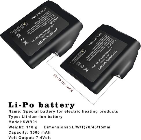 Rechargeable 7.4V 2200MAH/3000MAH Lithium Polymer Batteries for Heated Gloves Socks Hats Balaclava Ski Mask Thermal in Saudi Arabia