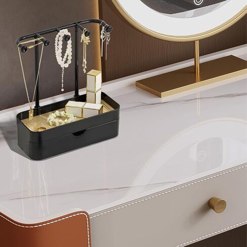 BXDOW Jewelry Organizer Stand, Necklaces Holder with Wooden Tray, Necklace Display Stand Jewelry Storage Hooks for Necklace, Bracelets, Earrings, Ring, Keys, Watches (White) in Kuwait