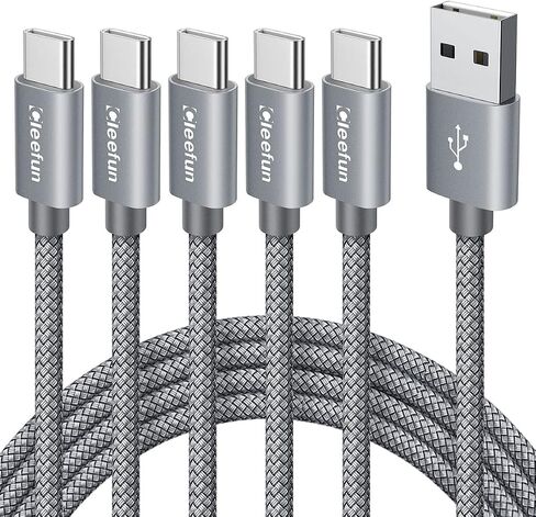 كابل CLEEFUN USB C [3 أقدام، 5 حزم]، كابل USB A إلى النوع C شحن سريع C سلك شاحن مضفر لهاتف iPhone 15 Pro Max/Pro/Plus، لهاتف Samsung Galaxy S24 S23 S22 S21 S20 Ultra S10، Moto، Pixel in Kuwait