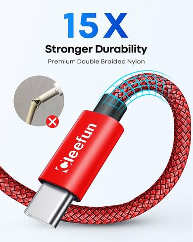 كابل CLEEFUN USB C [3 أقدام، 5 حزم]، كابل USB A إلى النوع C شحن سريع C سلك شاحن مضفر لهاتف iPhone 15 Pro Max/Pro/Plus، لهاتف Samsung Galaxy S24 S23 S22 S21 S20 Ultra S10، Moto، Pixel in Kuwait