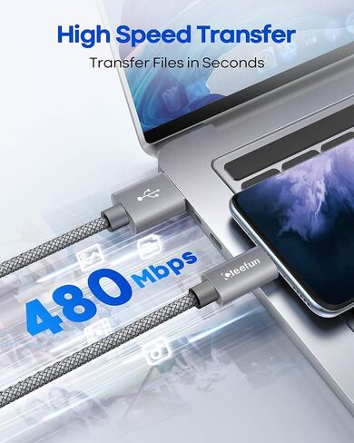 كابل CLEEFUN USB C [3 أقدام، 5 حزم]، كابل USB A إلى النوع C شحن سريع C سلك شاحن مضفر لهاتف iPhone 15 Pro Max/Pro/Plus، لهاتف Samsung Galaxy S24 S23 S22 S21 S20 Ultra S10، Moto، Pixel in Kuwait