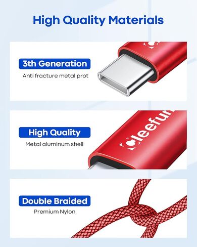 كابل CLEEFUN USB C [3 أقدام، 5 حزم]، كابل USB A إلى النوع C شحن سريع C سلك شاحن مضفر لهاتف iPhone 15 Pro Max/Pro/Plus، لهاتف Samsung Galaxy S24 S23 S22 S21 S20 Ultra S10، Moto، Pixel in Kuwait