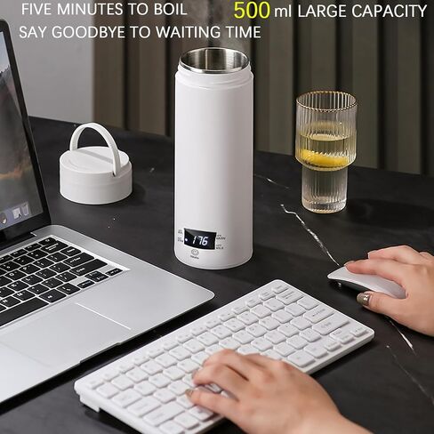 غلاية كهربائية محمولة 500 مل للسيارة والسفر، غلاية حساء من الفولاذ المقاوم للصدأ 316، زجاجة مياه معزولة للتدفئة الكهربائية، زجاجة مياه غلاية مياه خارجية للقهوة والشاي ومسحوق الحليب in Kuwait