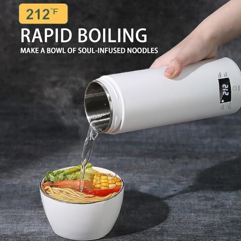 غلاية كهربائية محمولة 500 مل للسيارة والسفر، غلاية حساء من الفولاذ المقاوم للصدأ 316، زجاجة مياه معزولة للتدفئة الكهربائية، زجاجة مياه غلاية مياه خارجية للقهوة والشاي ومسحوق الحليب in Kuwait