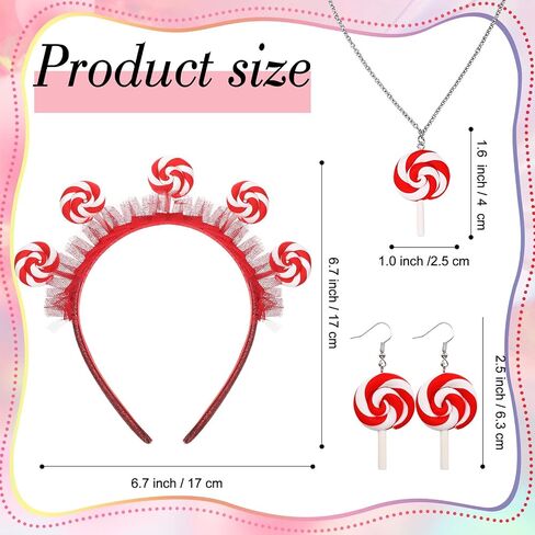 4 Piece Candy Costume Accessories Mini Top Hat Feathers Headband Sweet Rainbow Necklace Lollipop Earrings for Women Girls Photo Props Candy Theme Party Cosplay Outfit Accessories in Kuwait