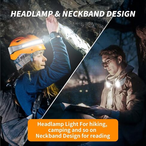 2 Pack LED Rechargeable Headlamp,Book Light for Reading in Bed, Neck Light,230°Wide Beam Head Lamp for Forehead, Waterproof Super Bright COB Head Light for Camping Running Hiking Repairing in Kuwait